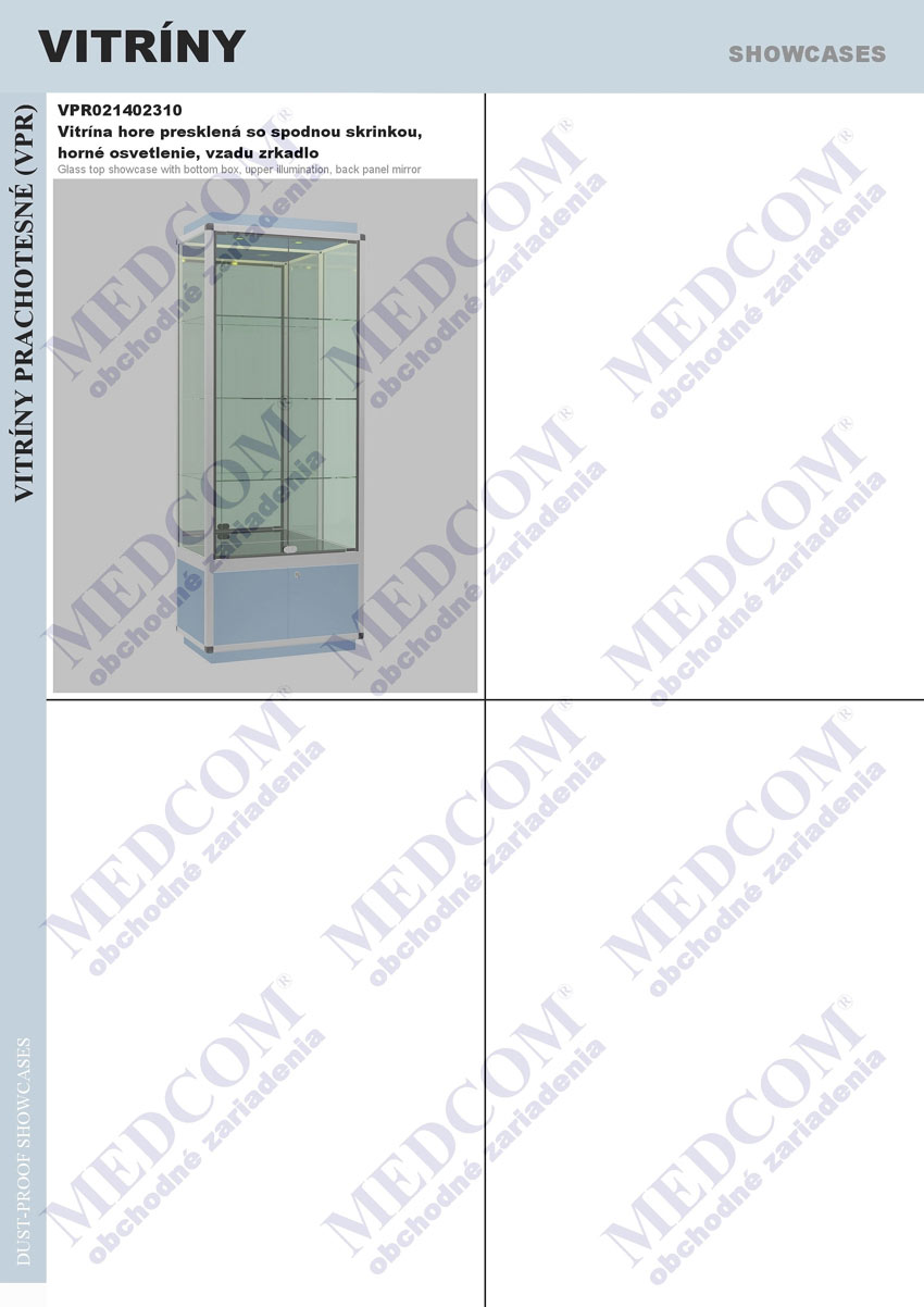 Dustproof showcases; glass top showcase with bottom box, upper illumination, back panel mirror