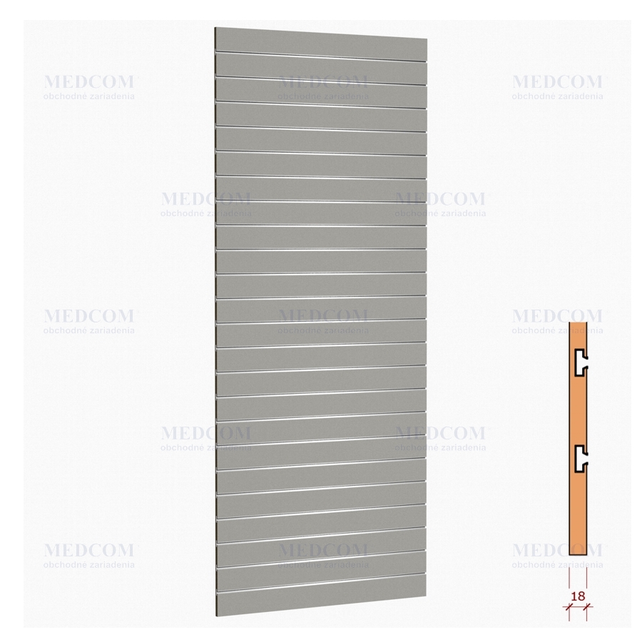 Drážkové panely z DTDL hr.18mm s nižšou nosnosťou - Drážkový panel z DTDL hr.18mm, dekor aluminium