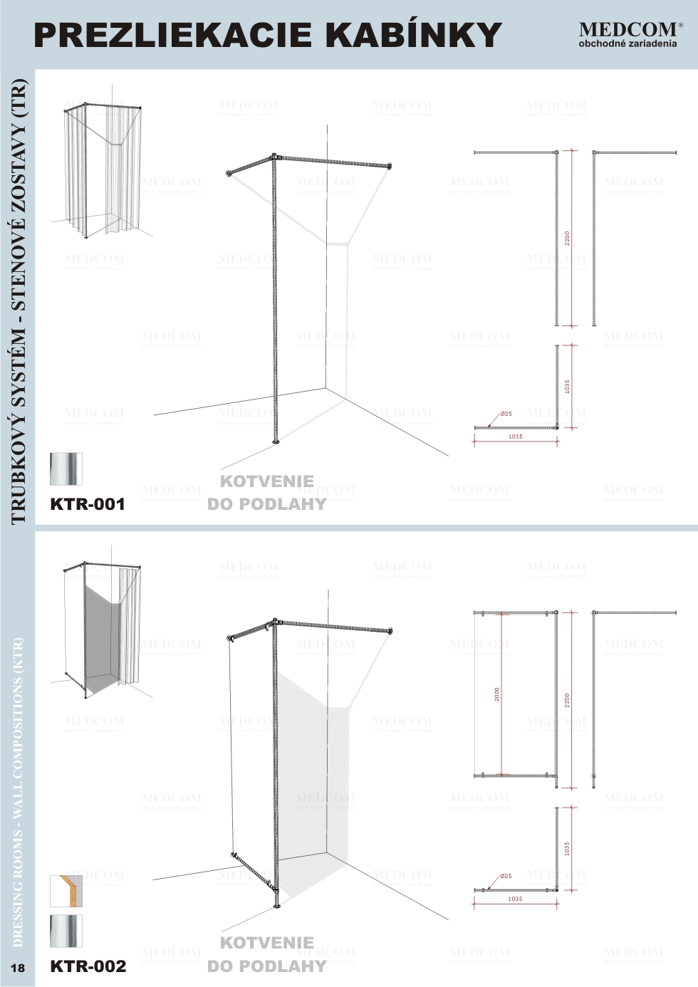 Prezliekacie kabínky; Trubkový systém - stenové zostavy