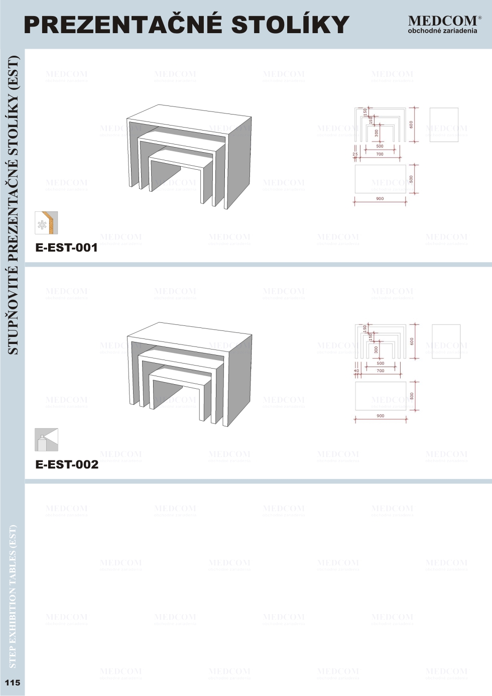 Exkluzívne zostavy a komponenty; Prezentačné stolíky; Stupňovité prezentačné stolíky